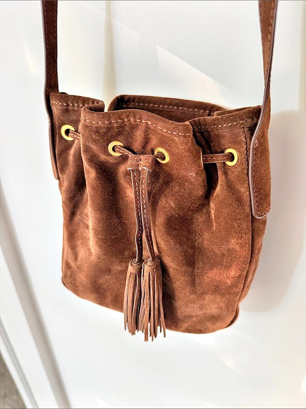 Zara Brown Suede Bucket Crossbody Bag